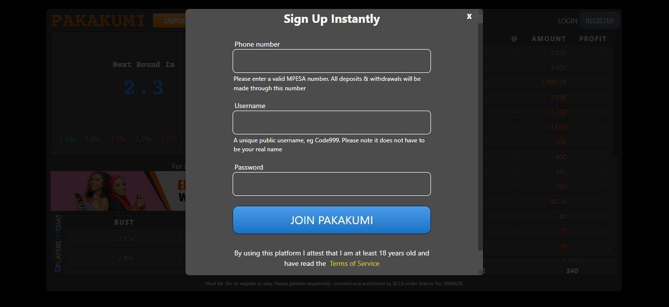 Pakakumi Registration Form.